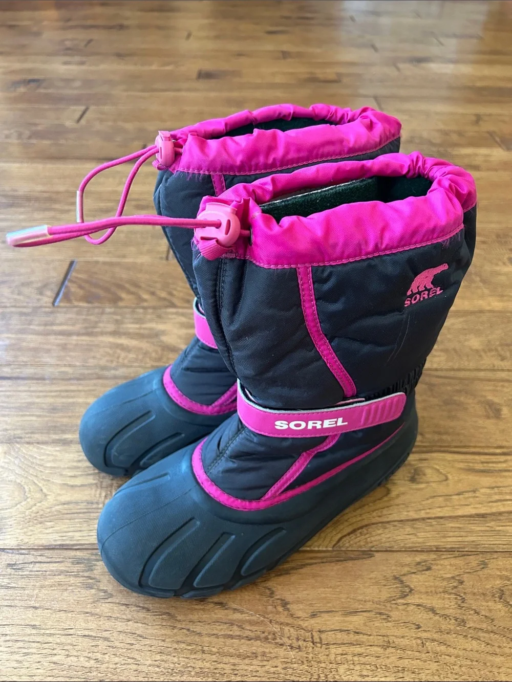 Sorel Flurry TP Winter Snow Boots Black Pink Youth Size 6 EU 38